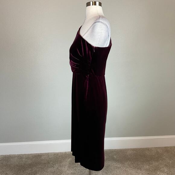 Alex Evenings Velvet One Shoulder Midi Sheath Cocktail Dress Wine Red Size 8 - Picture 5 of 11